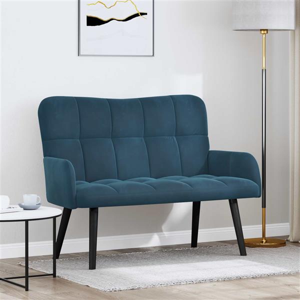 Grote foto vidaxl twee persoons sofa blauw 115 x 61 x 87 cm fluweel huis en inrichting bankstellen