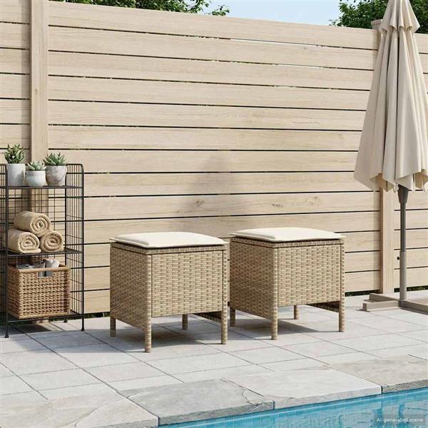 Grote foto vidaxl tuinvoetenbank 2 stuk beige en cr me 38 x 38 x 45 cm pe rattan tuin en terras tuinmeubelen