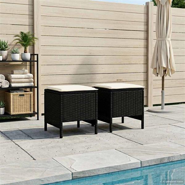 Grote foto vidaxl tuinvoetenbank 2 stuk zwart en cr me 38 x 38 x 45 cm pe rattan tuin en terras tuinmeubelen