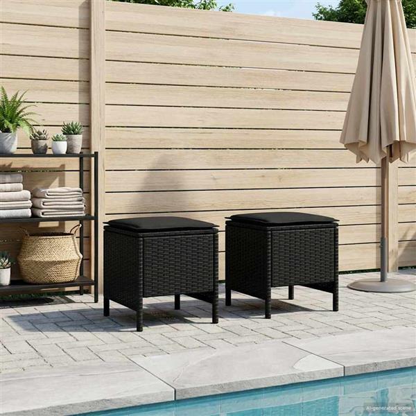 Grote foto vidaxl tuinvoetenbank 2 stuk zwart 38 x 38 x 45 cm pe rattan tuin en terras tuinmeubelen