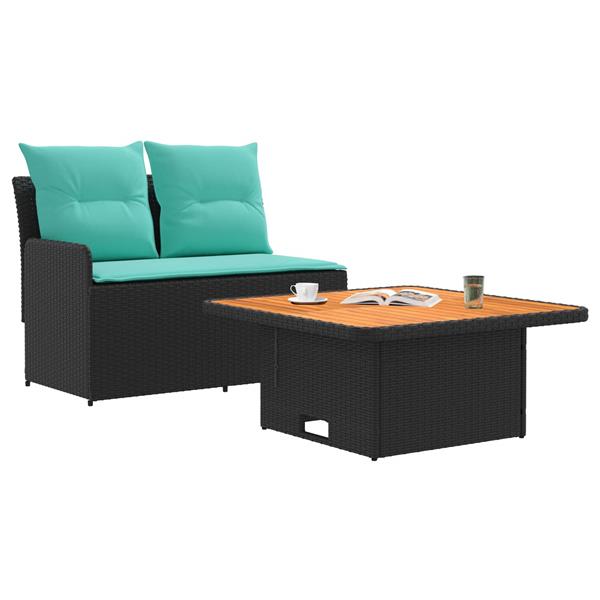 Grote foto vidaxl tuin armsteun sofa met opklaptafel 2 stuk zwart en turquoise tuin en terras tuinmeubelen