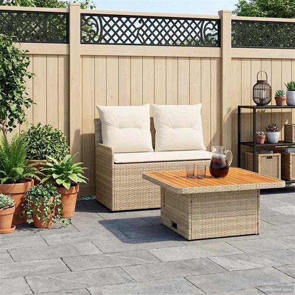 Grote foto vidaxl tuin armsteun sofa met opklaptafel 2 stuk beige en cr me tuin en terras tuinmeubelen