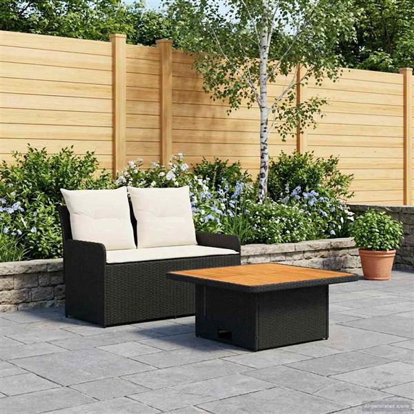 Grote foto vidaxl tuin armsteun sofa met opklaptafel 2 stuk zwart en cr me tuin en terras tuinmeubelen