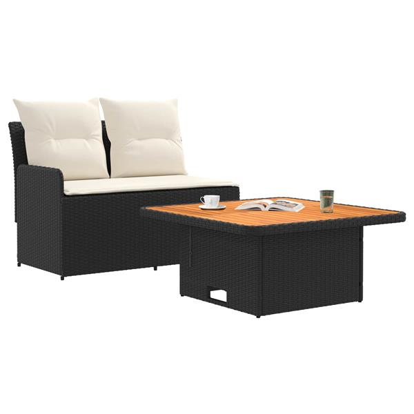 Grote foto vidaxl tuin armsteun sofa met opklaptafel 2 stuk zwart en cr me tuin en terras tuinmeubelen