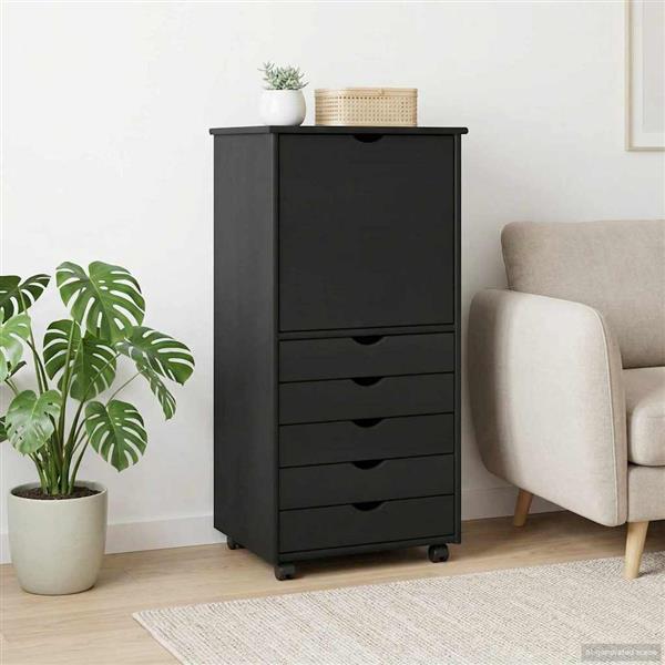 Grote foto vidaxl rolling kast met wiel grijs 53 x 39 x 103 cm massief vurenhout huis en inrichting overige