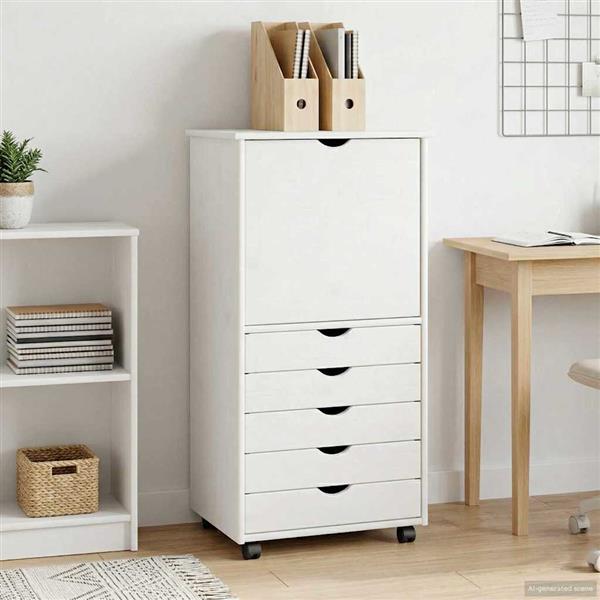 Grote foto vidaxl rolling kast met wiel wit 53 x 39 x 103 cm massief vurenhout huis en inrichting overige