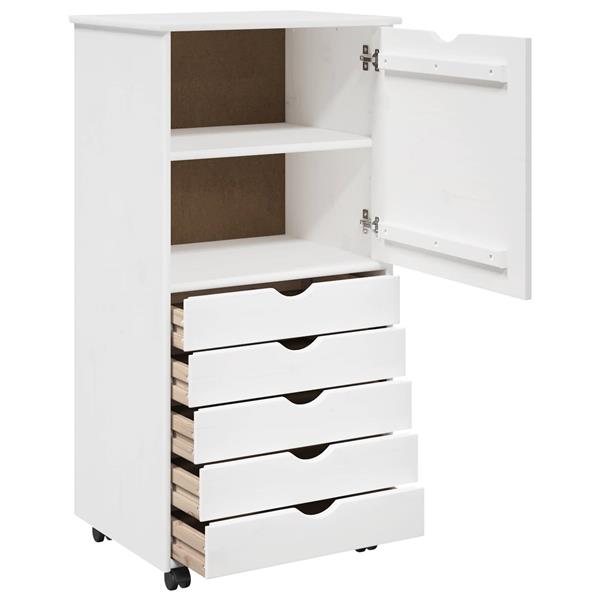 Grote foto vidaxl rolling kast met wiel wit 53 x 39 x 103 cm massief vurenhout huis en inrichting overige