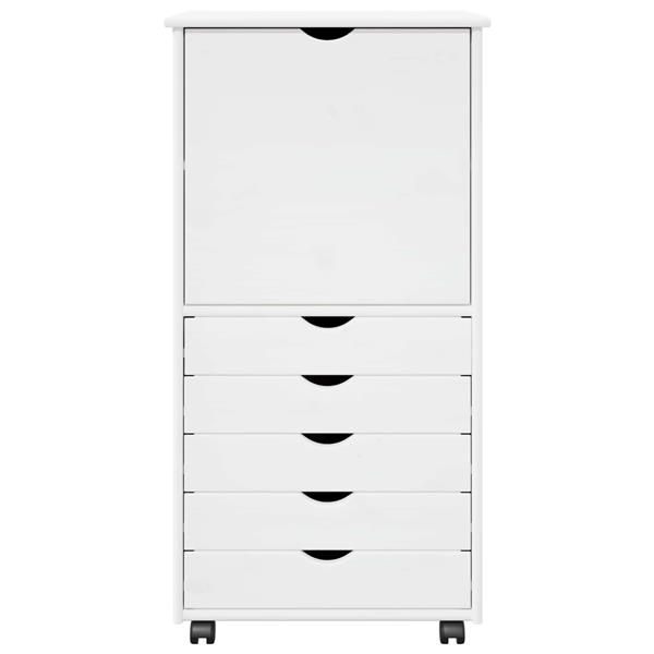 Grote foto vidaxl rolling kast met wiel wit 53 x 39 x 103 cm massief vurenhout huis en inrichting overige