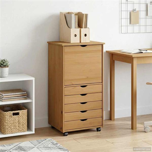 Grote foto vidaxl rolling kast honingbruin 53 x 39 x 103 cm massief vurenhout huis en inrichting overige