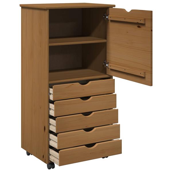 Grote foto vidaxl rolling kast honingbruin 53 x 39 x 103 cm massief vurenhout huis en inrichting overige