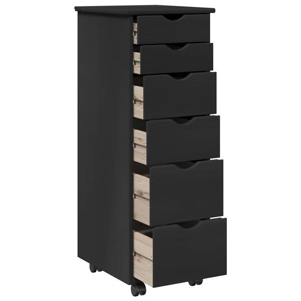 Grote foto vidaxl rolling kast met wiel zwart 34 x 39 x 93 5 cm massief vurenhout huis en inrichting overige