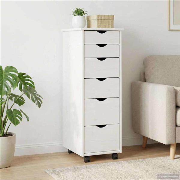 Grote foto vidaxl rolling kast met wiel wit 34 x 39 x 93 5 cm massief vurenhout huis en inrichting overige