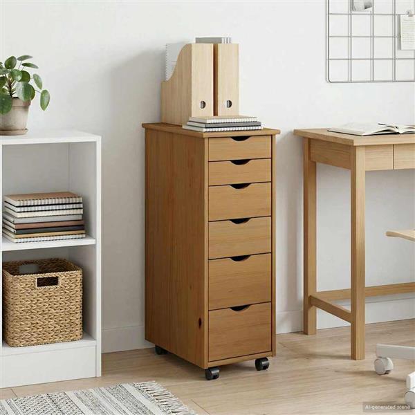 Grote foto vidaxl rolling kast honingbruin 34 x 39 x 93 5 cm massief vurenhout huis en inrichting overige