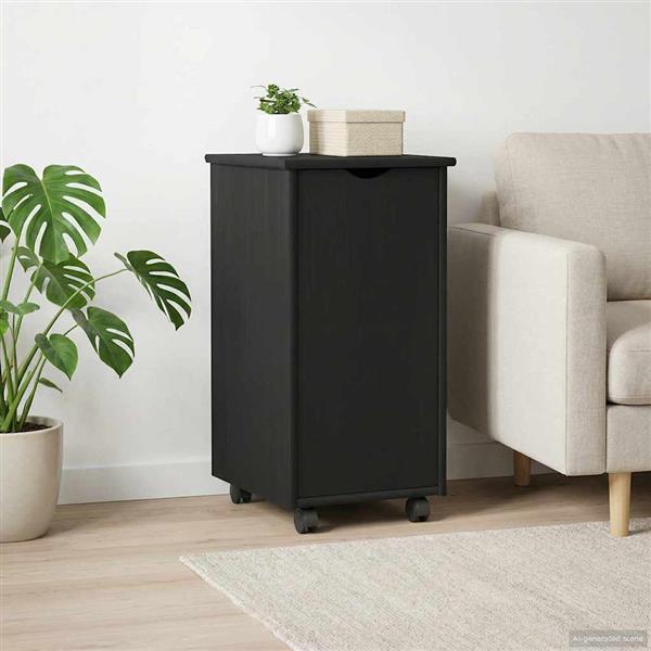 Grote foto vidaxl rolling kast met wiel zwart 34 x 39 x 65 5 cm massief vurenhout huis en inrichting overige