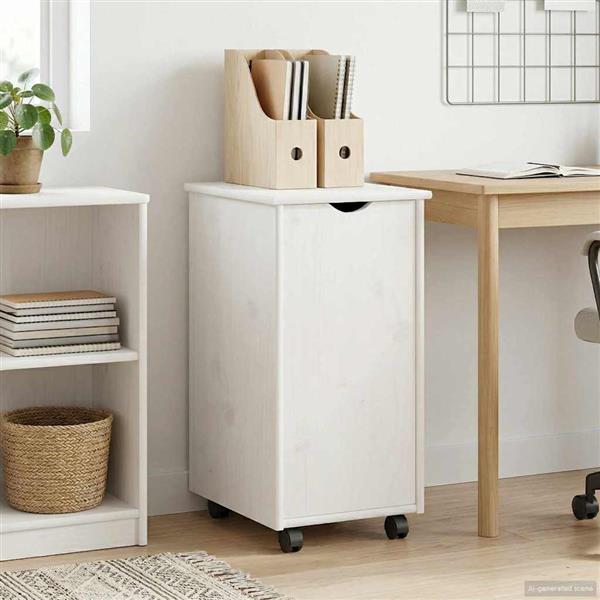 Grote foto vidaxl rolling kast met wiel wit 34 x 39 x 65 5 cm massief vurenhout huis en inrichting overige