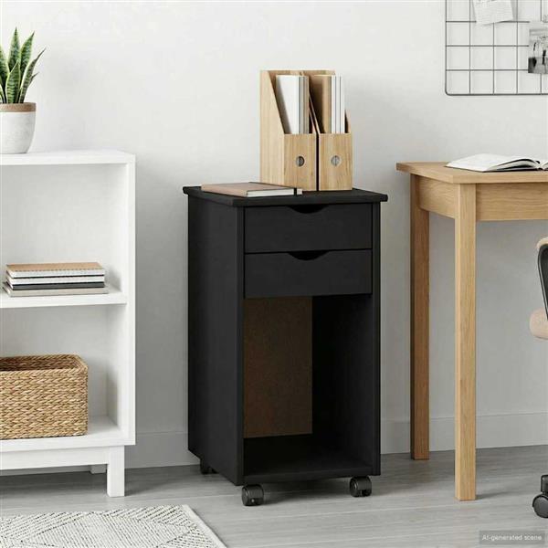 Grote foto vidaxl rolling kast zwart 34 x 39 x 65 5 cm massief grenenhout huis en inrichting overige