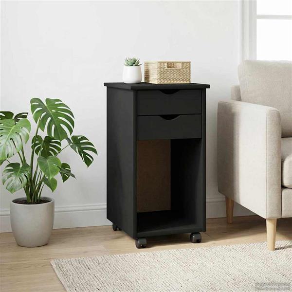 Grote foto vidaxl rolling kast zwart 34 x 39 x 65 5 cm massief grenenhout huis en inrichting overige