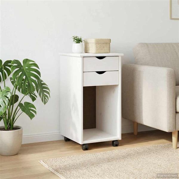 Grote foto vidaxl rolling kast met wiel wit 34 x 39 x 65 5 cm massief grenenhout huis en inrichting overige