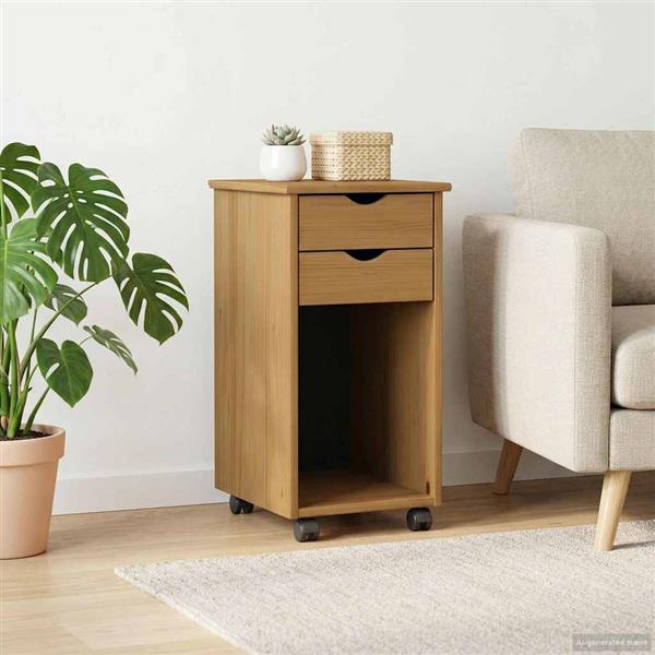 Grote foto vidaxl rolling kast honingbruin 34 x 39 x 65 5 cm massief grenenhout huis en inrichting overige