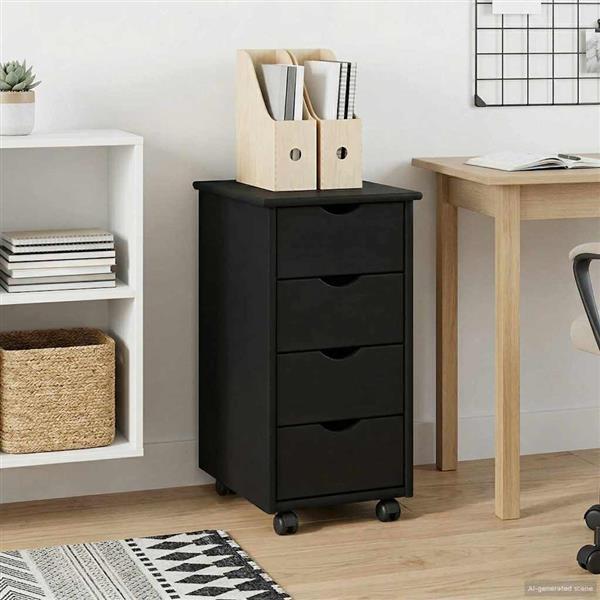 Grote foto vidaxl rolling kast met wiel zwart 34 x 39 x 65 5 cm massief vurenhout huis en inrichting overige