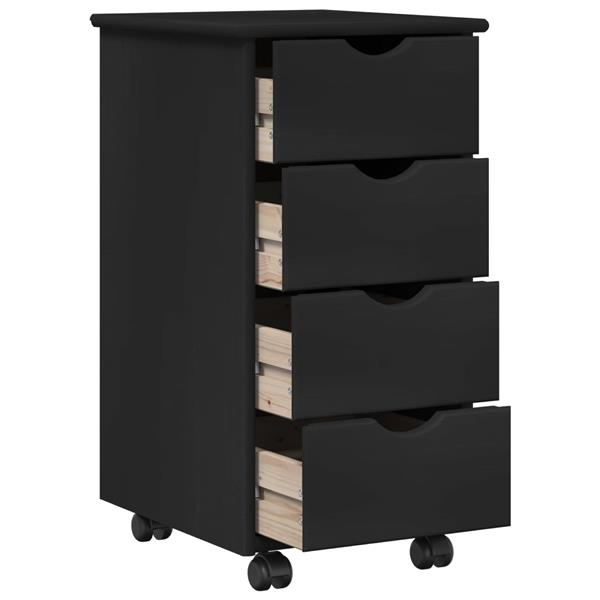 Grote foto vidaxl rolling kast met wiel zwart 34 x 39 x 65 5 cm massief vurenhout huis en inrichting overige