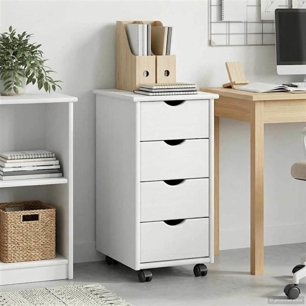 Grote foto vidaxl rolling kast met wiel wit 34 x 39 x 65 5 cm massief vurenhout huis en inrichting overige