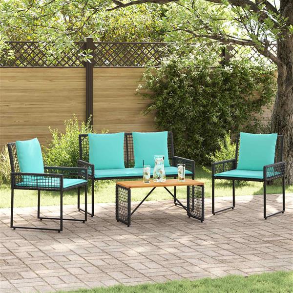 Grote foto vidaxl buitenmeubelset met kussen 4 pcs zwart en turquoise tuin en terras tuinmeubelen