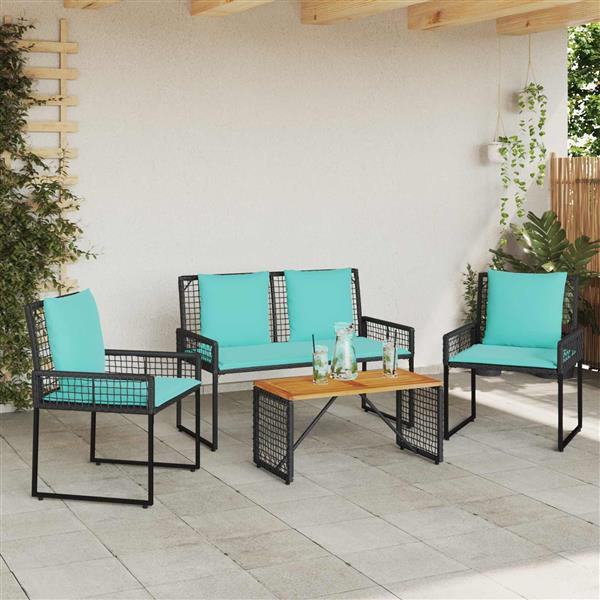 Grote foto vidaxl buitenmeubelset met kussen 4 pcs zwart en turquoise tuin en terras tuinmeubelen