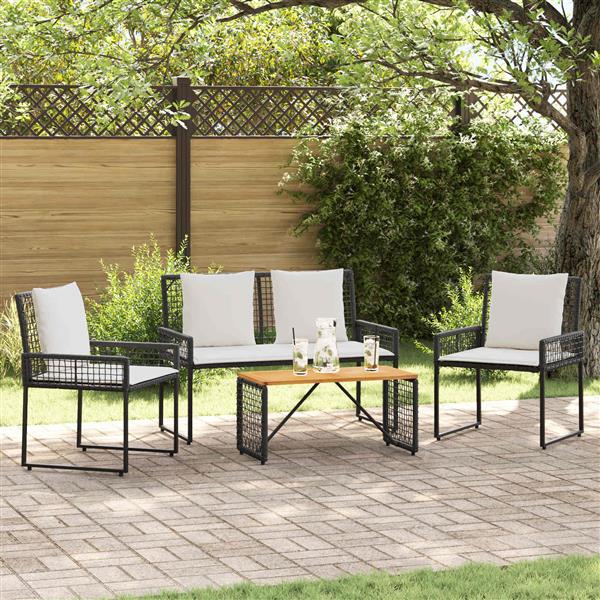 Grote foto vidaxl buitenmeubelset met kussen 4 pcs zwart en cream wit tuin en terras tuinmeubelen