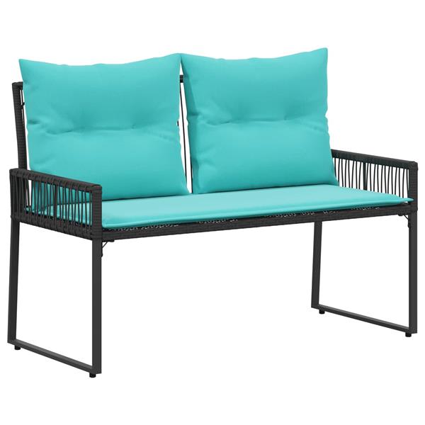 Grote foto vidaxl tuinbank met kussen 4 pcs zwart en turquoise poly rattan tuin en terras tuinmeubelen