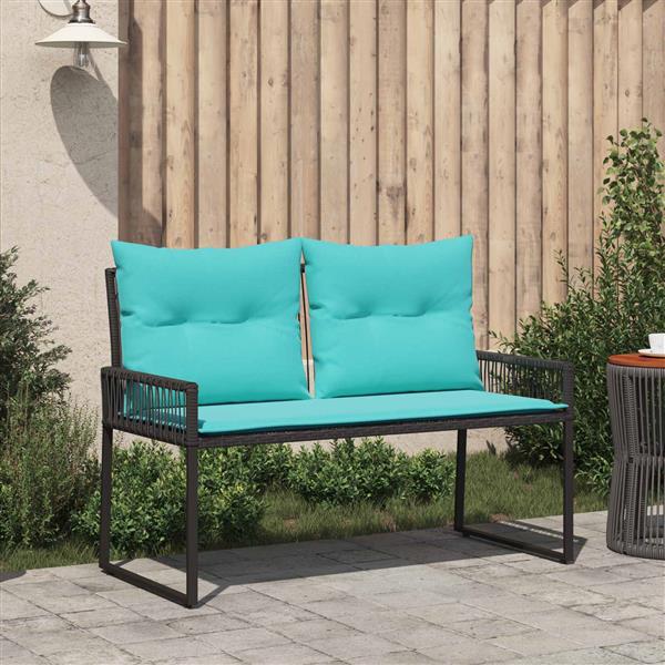 Grote foto vidaxl tuinbank met kussen 4 pcs zwart en turquoise poly rattan tuin en terras tuinmeubelen