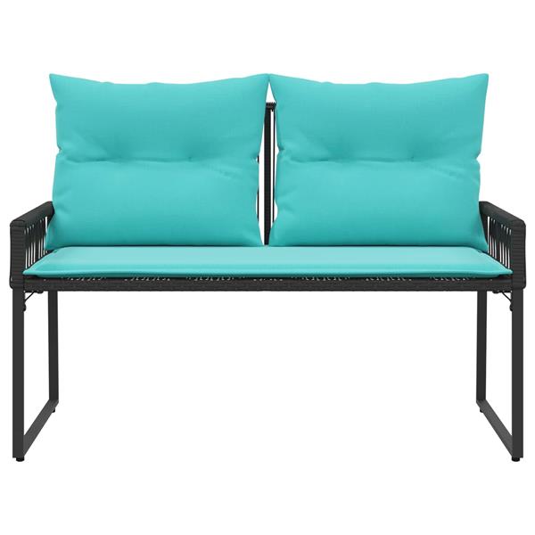 Grote foto vidaxl tuinbank met kussen 4 pcs zwart en turquoise poly rattan tuin en terras tuinmeubelen