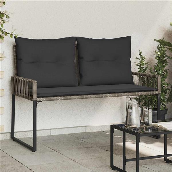 Grote foto vidaxl tuinbank met kussen 4 pcs grijs en donkergrijs poly rattan tuin en terras tuinmeubelen