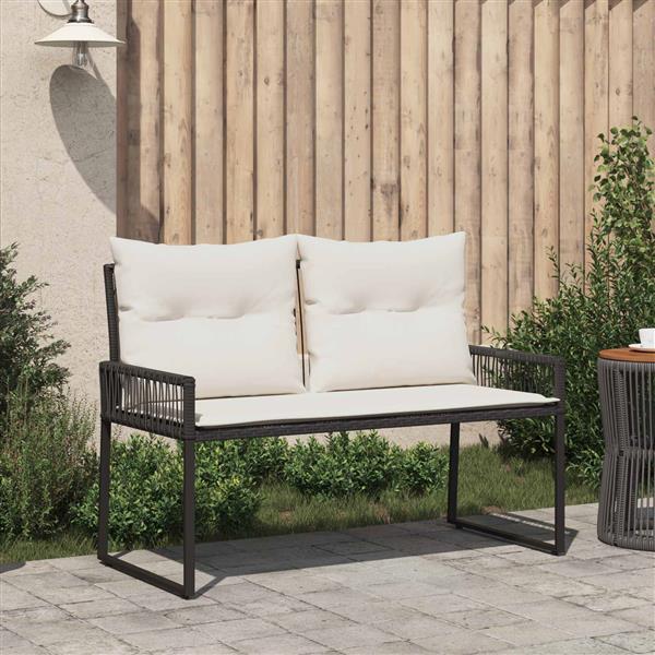 Grote foto vidaxl tuinbank met kussen 4 pcs zwart en cream wit poly rattan tuin en terras tuinmeubelen