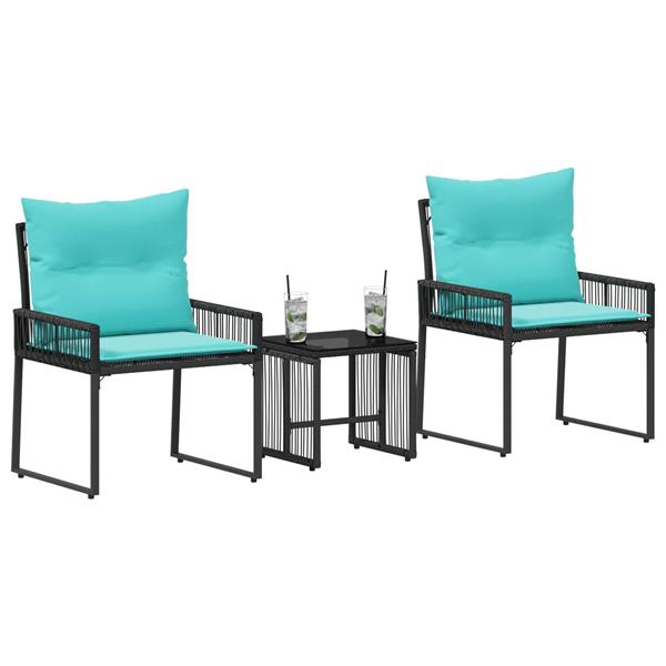 Grote foto vidaxl buitenmeubelset met kussen 7 pcs zwart en turquoise poly rattan tuin en terras tuinmeubelen