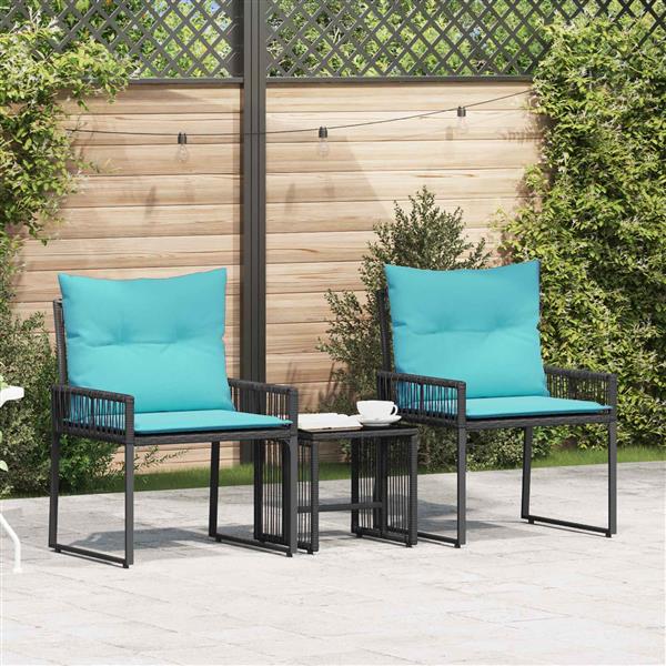 Grote foto vidaxl buitenmeubelset met kussen 7 pcs zwart en turquoise poly rattan tuin en terras tuinmeubelen