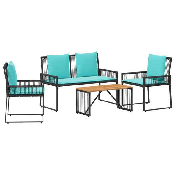 Grote foto vidaxl buitenmeubelset met kussen 9 pcs zwart en turquoise poly rattan tuin en terras tuinmeubelen