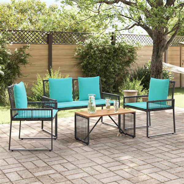 Grote foto vidaxl buitenmeubelset met kussen 9 pcs zwart en turquoise poly rattan tuin en terras tuinmeubelen