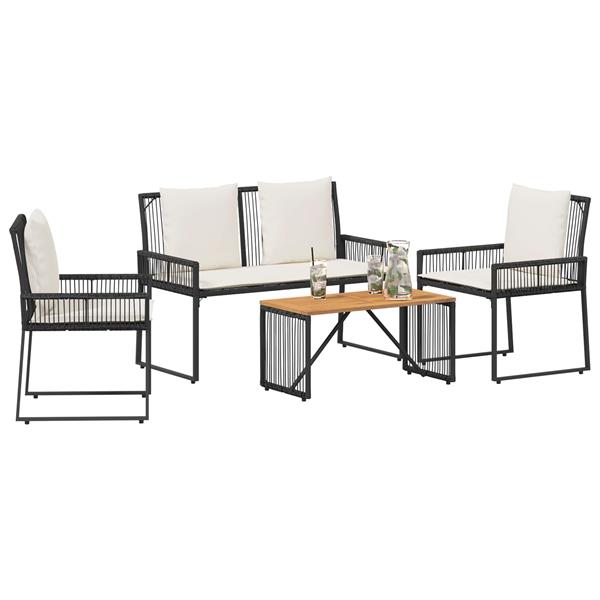 Grote foto vidaxl tuinset met kussen 4 stuks zwart en cr me wit polyrattan tuin en terras tuinmeubelen