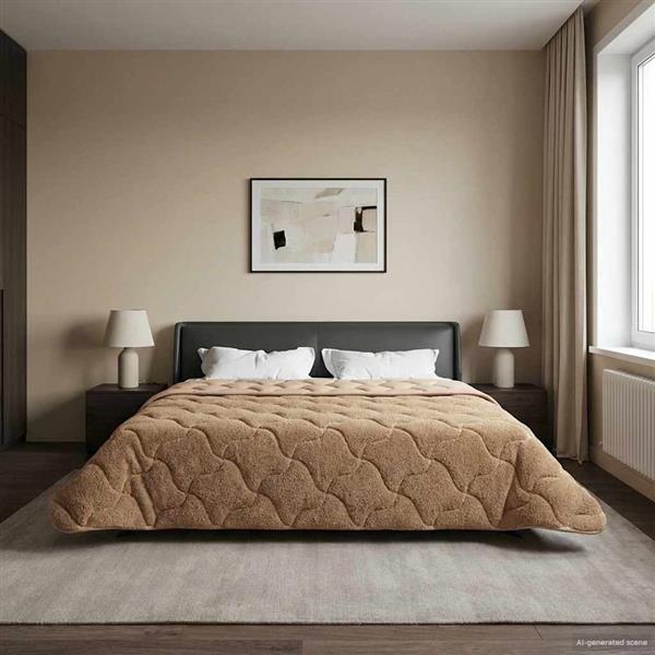 Grote foto vidaxl winter dekbed taupe 220 x 240 cm microfiber en teddy fleece huis en inrichting bedden