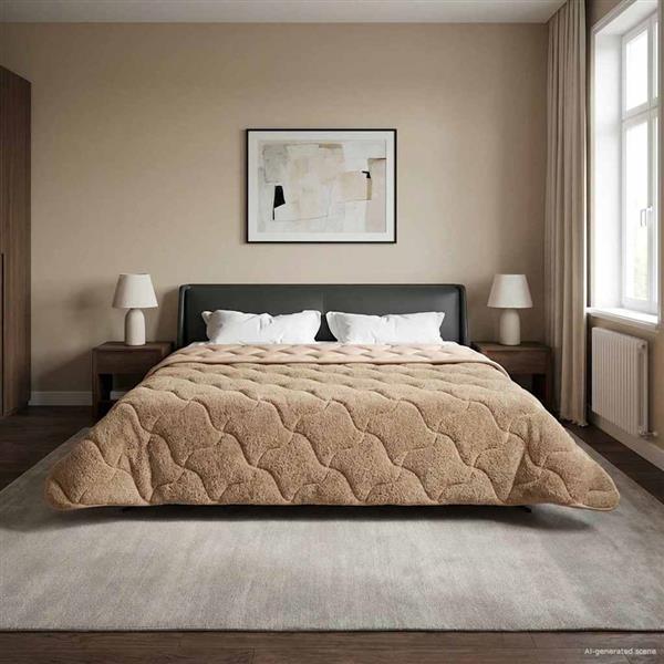Grote foto vidaxl winter dekbed taupe 200 x 200 cm microfiber en teddy fleece huis en inrichting bedden