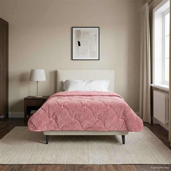 Grote foto vidaxl winter dekbed roze 155 x 220 cm microfiber en teddy fleece huis en inrichting bedden