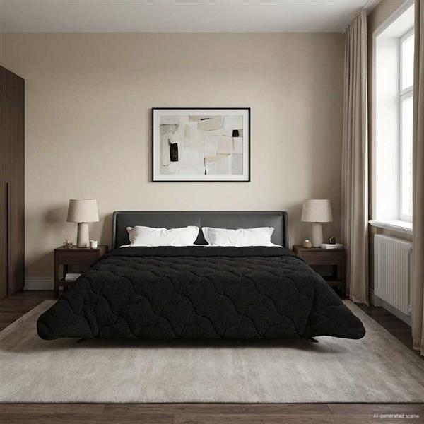 Grote foto vidaxl winter dekbed zwart 220 x 240 cm microfiber en teddy fleece huis en inrichting bedden
