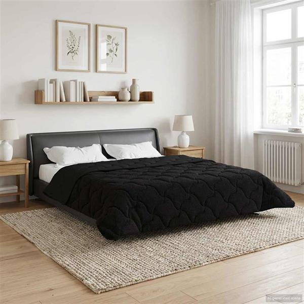 Grote foto vidaxl winter dekbed zwart 200 x 220 cm microfiber en teddy fleece huis en inrichting bedden