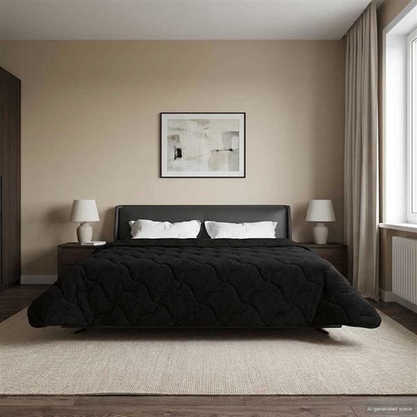 Grote foto vidaxl winter dekbed zwart 200 x 220 cm microfiber en teddy fleece huis en inrichting bedden