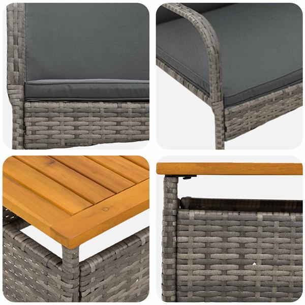 Grote foto vidaxl tuinbistroset met kussen 3 delig grijs polyrotan tuin en terras tuinmeubelen