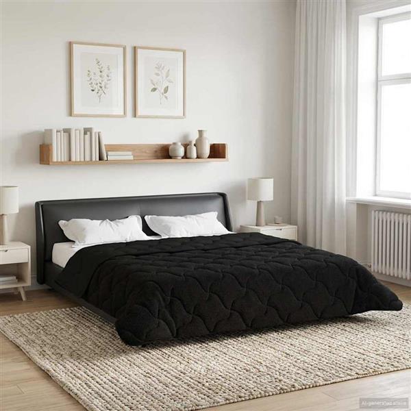 Grote foto vidaxl winter dekbed zwart 200 x 240 cm microfiber en teddy fleece huis en inrichting bedden