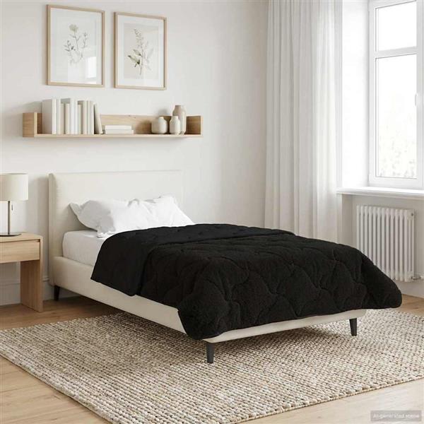 Grote foto vidaxl winter dekbed zwart 155 x 200 cm microfiber en teddy fleece huis en inrichting bedden