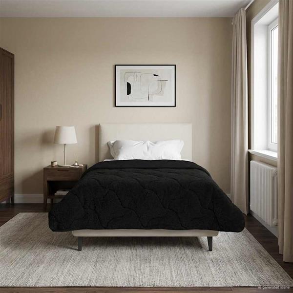 Grote foto vidaxl winter dekbed zwart 155 x 200 cm microfiber en teddy fleece huis en inrichting bedden