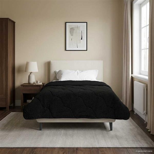 Grote foto vidaxl winter dekbed zwart 140 x 220 cm microfiber en teddy fleece huis en inrichting bedden